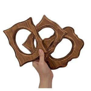 Rustic Wooden frame small simple wood ornate carved scrolling brown western